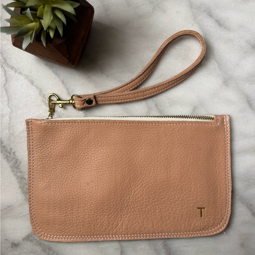 Leather Wristlet with “T” Monogram